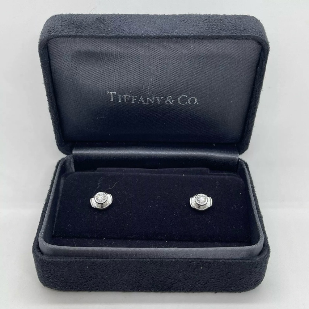 Tiffany & Co Elsa Peretti Diamonds By Yard Platinum Womens Earrings Studs w/ Box